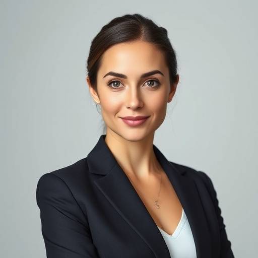 Et mere formelt headshot af en kvinde i en blazer, der ser selvsikkert ind i kameraet.