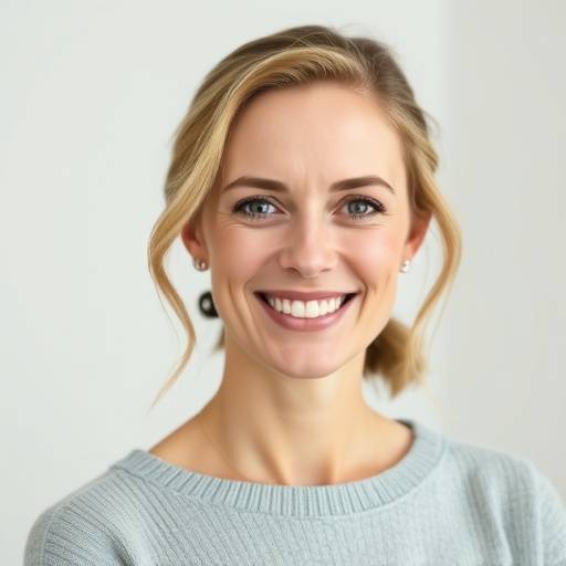 Portræt af Anna Christensen, fotograf og grundlægger af Lystrup Studio, smilende og professionel.