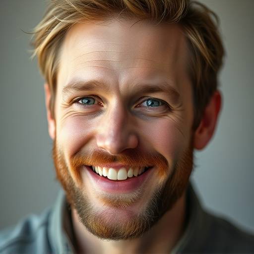 Portræt af Lars Andersen, makeup-artist hos Lystrup Studio, med et venligt og imødekommende udtryk.